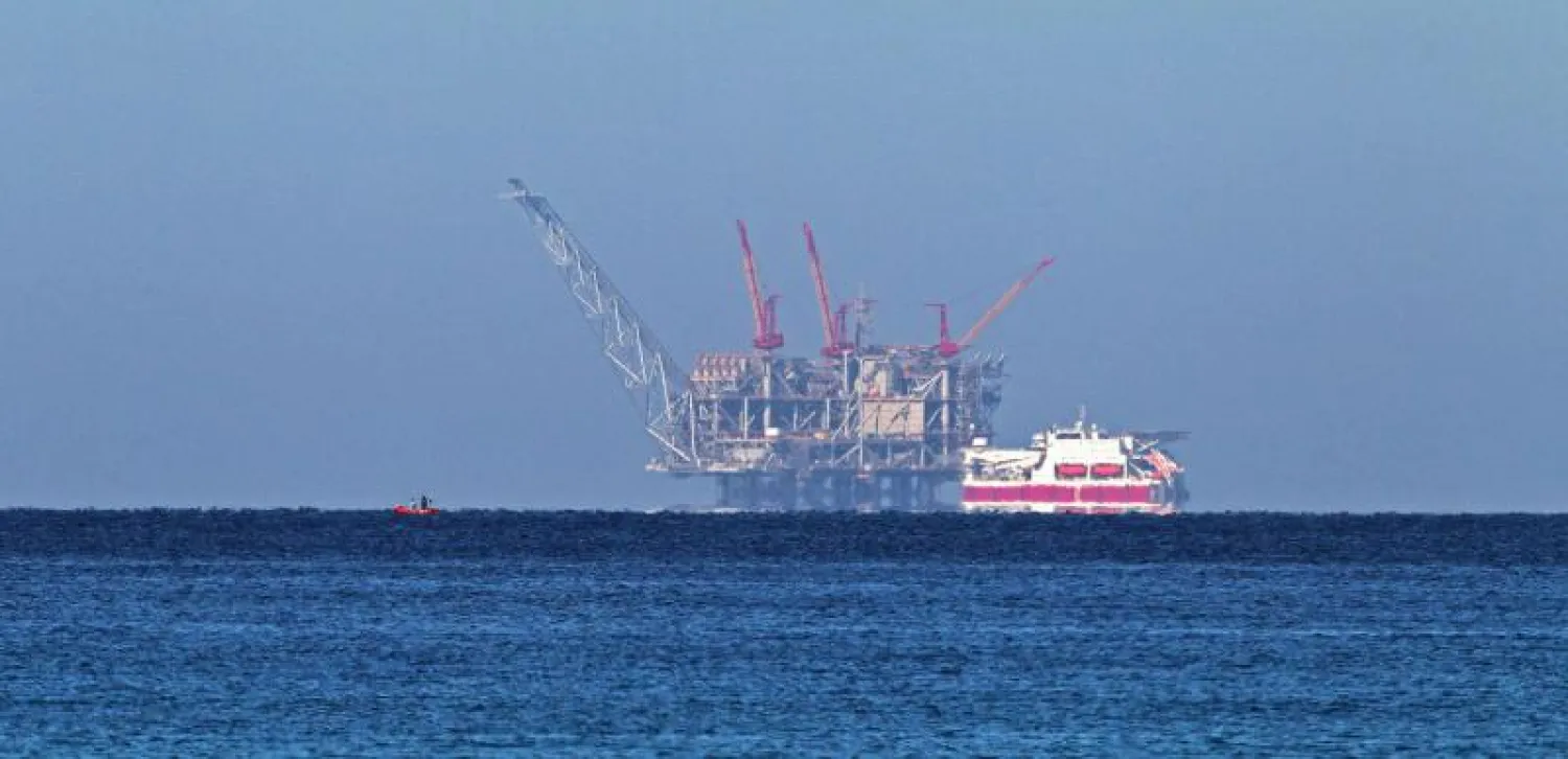 A view of the platform of the Leviathan natural gas field in the Mediterranean Sea is pictured from the Israeli northern coastal city of Caesarea. (AFP)