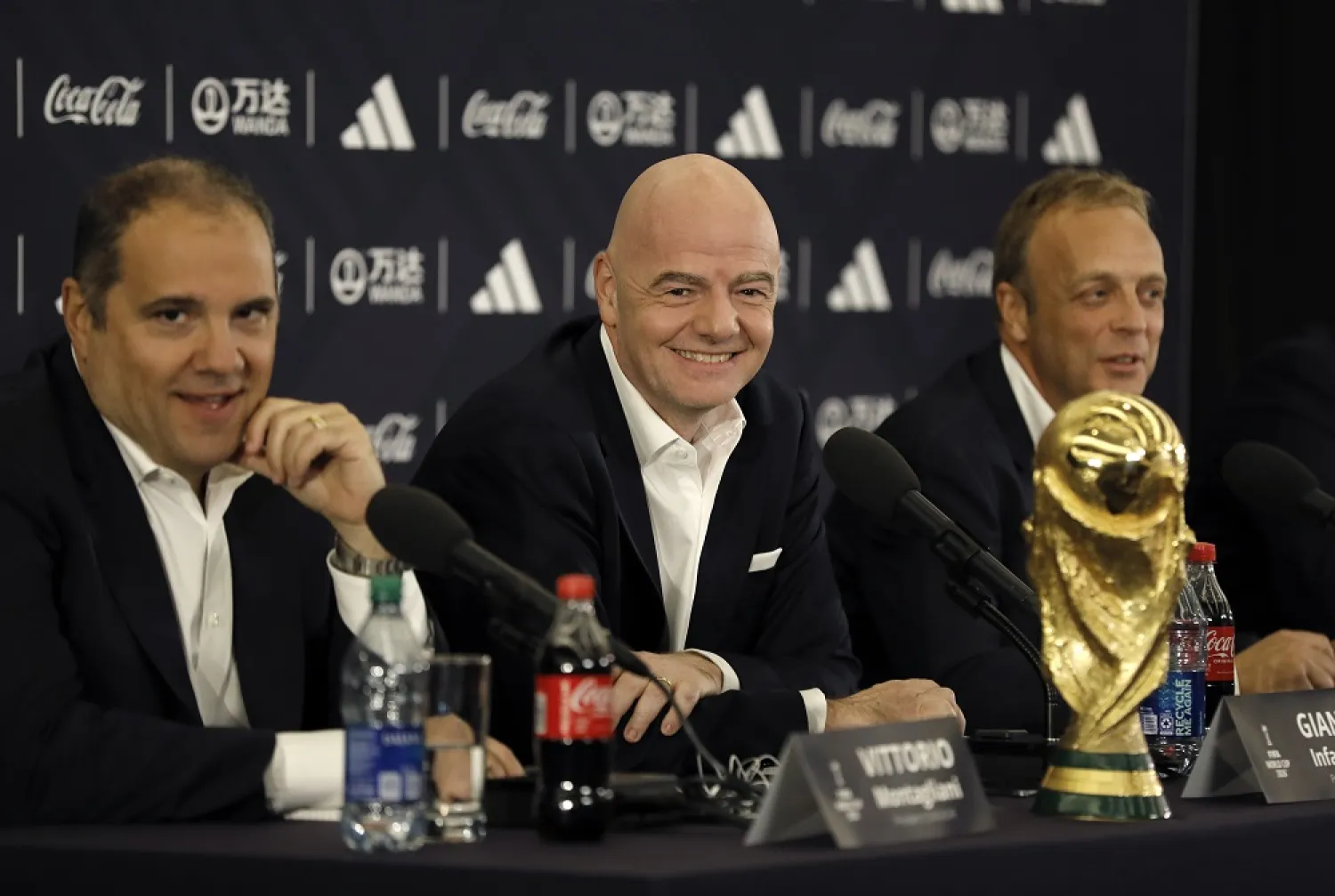 FIFA President Gianni Infantino (C), speaks during a press conference, at Radio City, in New York, New York, US, 16 June 2022. (EPA)