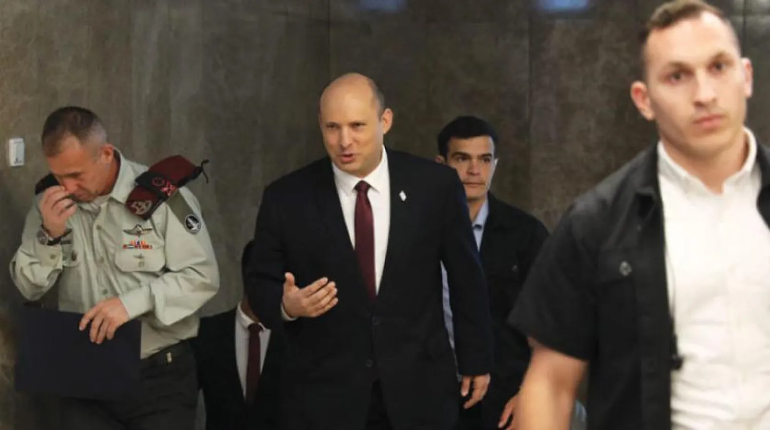 Israeli Prime Minister Naftali Bennett arrives at a weekly cabinet meeting at the Prime Minister’s Office in Jerusalem on Sunday (AFP)