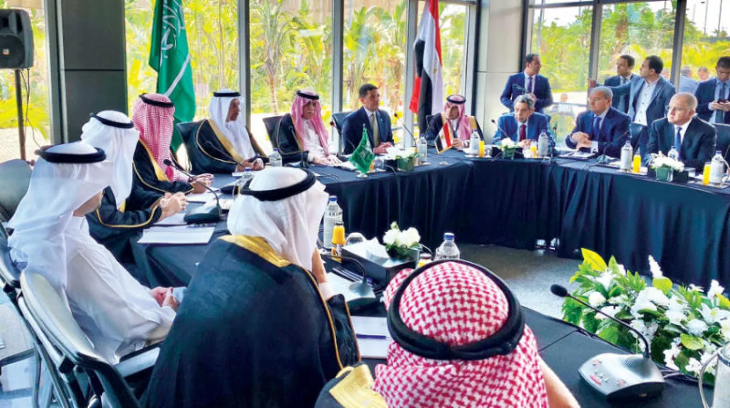 جانب من اجتماع مجلس الأعمال المصري ـ السعودي في القاهرة بحضور وزيري التجارة والاستثمار السعوديين ورئيس هيئة الاستثمار المصرية (الشرق الأوسط)