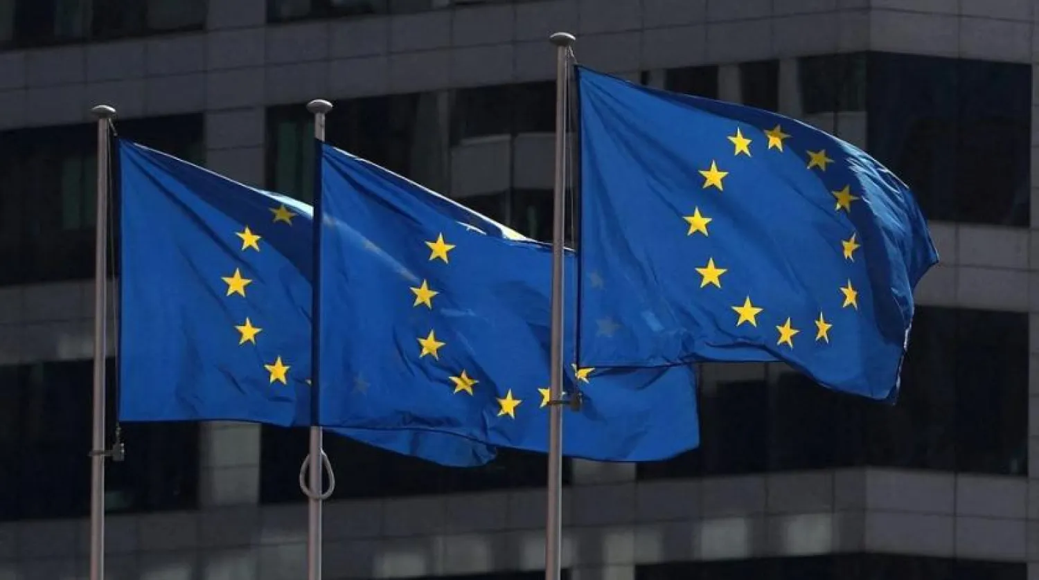 European Union flags fly outside the European Commission headquarters in Brussels, Belgium, April 10, 2019. (Reuters)
