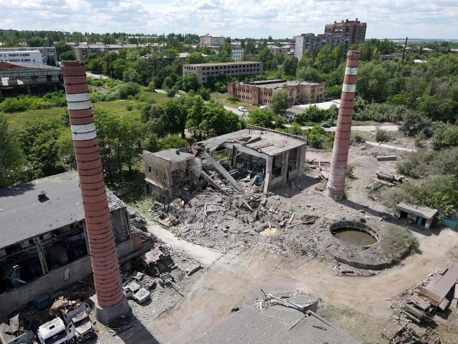 A picture shows destruction of a heating system plant after a Russian missile attack in Kostyantynivka, Donetsk region, on June 24, 2022. (AFP) 