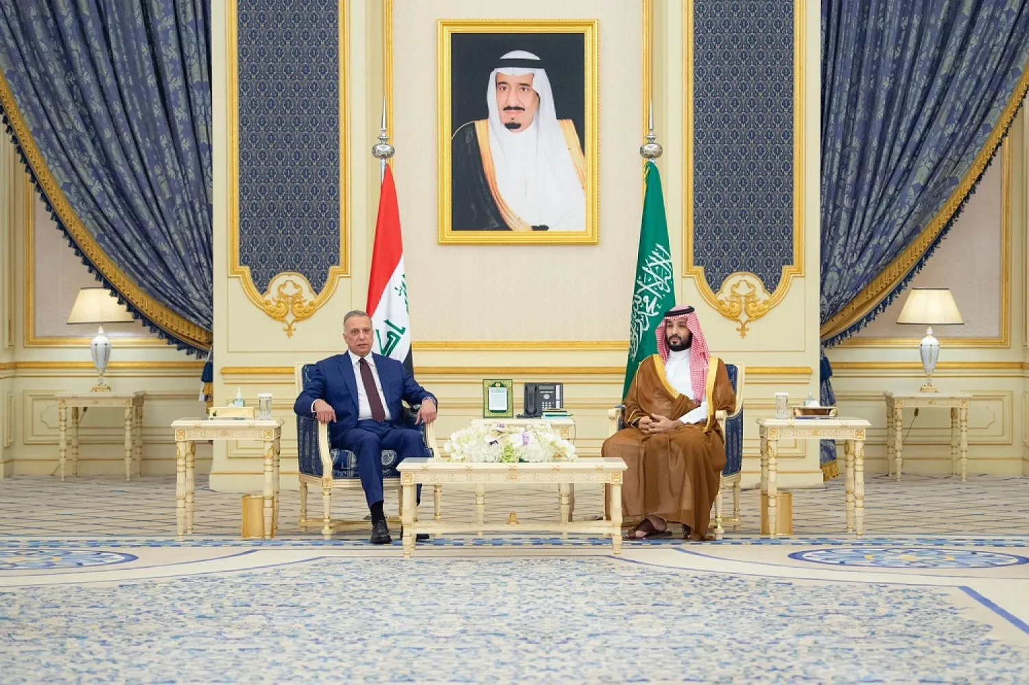 Crown Prince Mohammed bin Salman and PM Kadhimi meet in Jeddah on Saturday. (SPA)