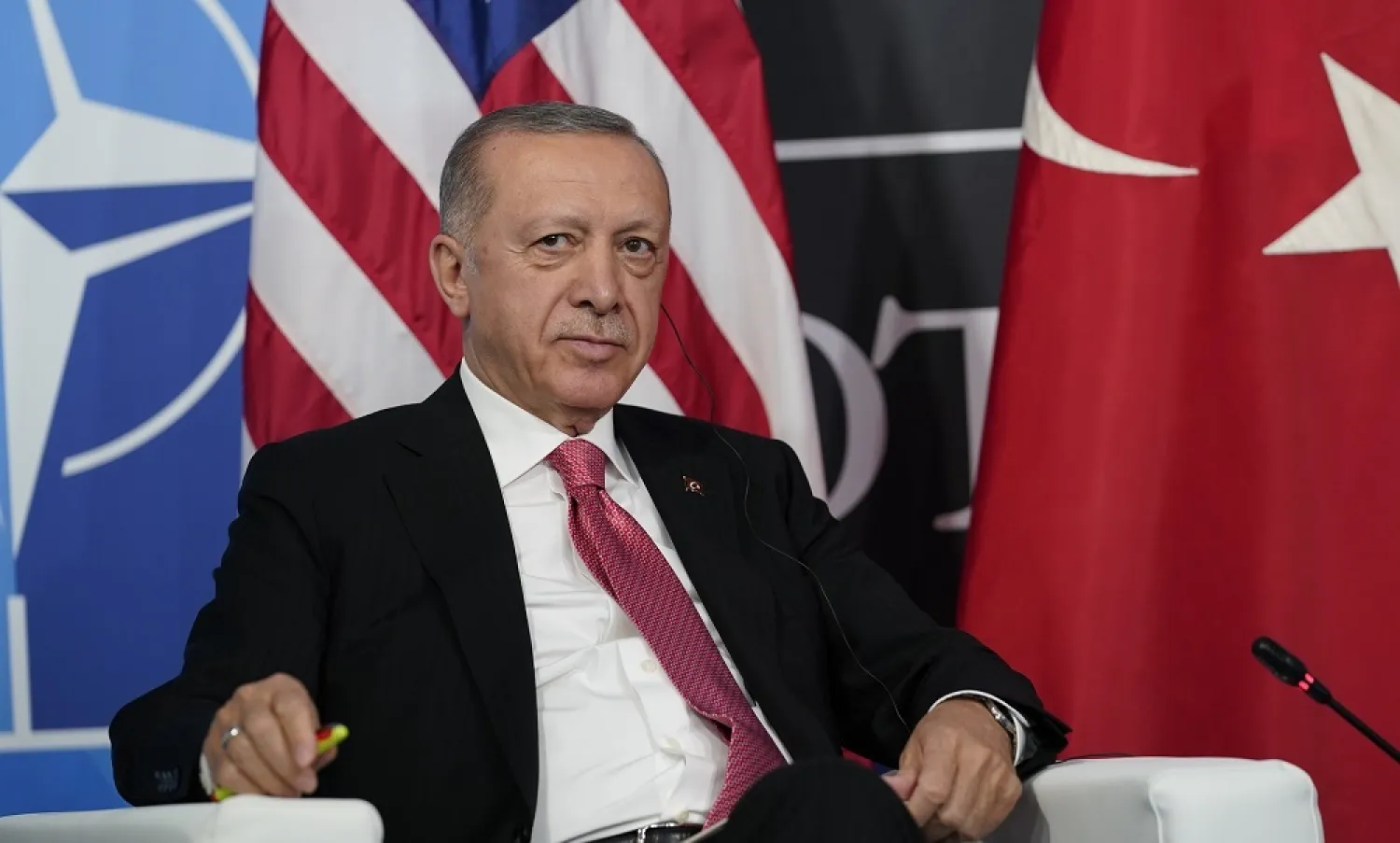 Turkey's President Recep Tayyip Erdogan listens while meeting with President Joe Biden during the NATO summit in Madrid, Wednesday, June 29, 2022. (AP)