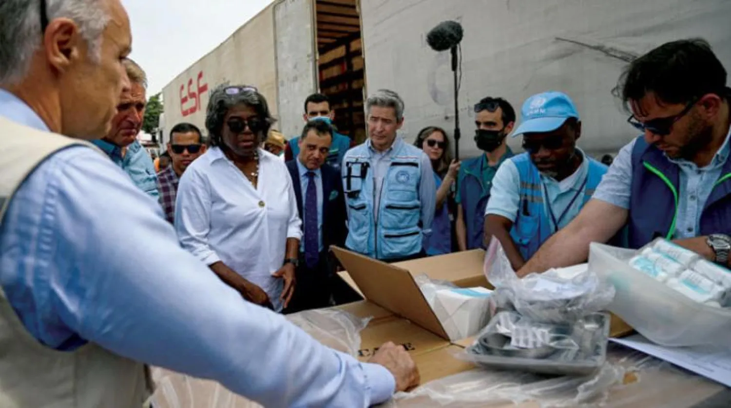 Ambassador Linda Thomas-Greenfield's during her visit to the Syrian-Turkish border crossing in early June. (AFP)
