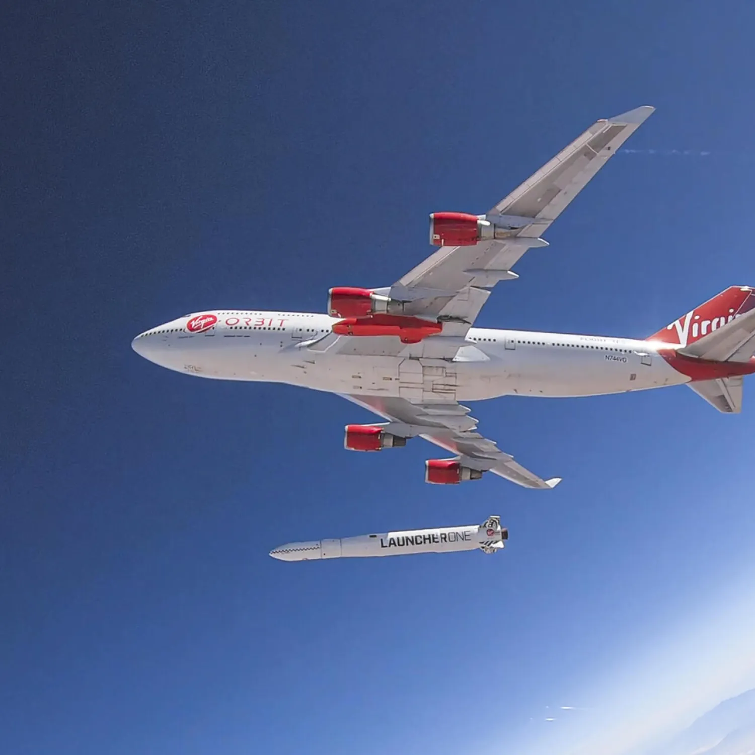 A test release of Virgin Orbit's LauncherOne rocket in July 2019 Handout Virgin Orbit/AFP
