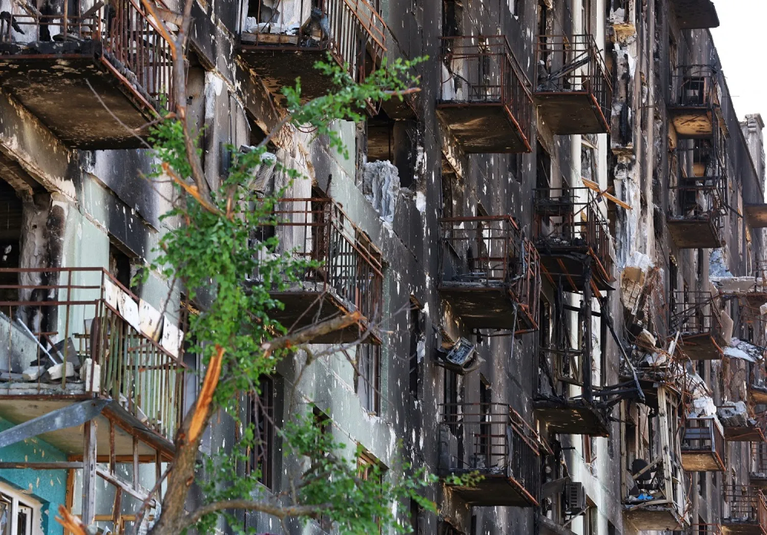 A view shows an apartment building heavily damaged during Ukraine-Russia conflict in the city of Sievierodonetsk in the Luhansk Region, Ukraine July 1, 2022. (Reuters)