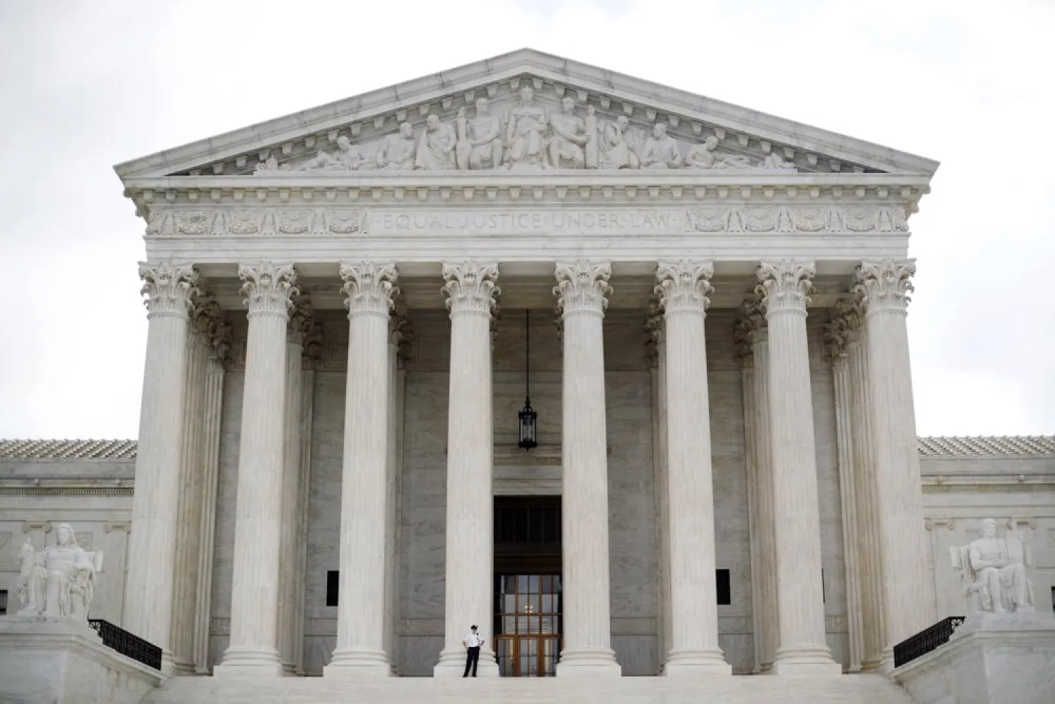 FILE — A police officer guards the main entrance to the Supreme Court in Washington, Oct. 9, 2018. (AP Photo/Pablo Martinez Monsivais, File)