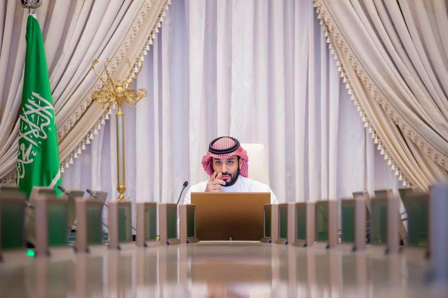 Saudi Crown Prince Mohammed bin Salman chairs a meeting of the Council of Economic and Development Affairs in Jeddah. (SPA)