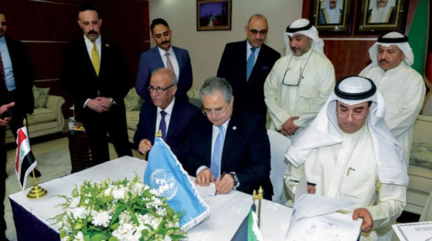 Kuwaiti Assistant Foreign Minister for Arab World Affairs, Minister Plenipotentiary Nasser al-Qahtani, and UN Sec-Gen representative during the handover ceremony (KUNA)
