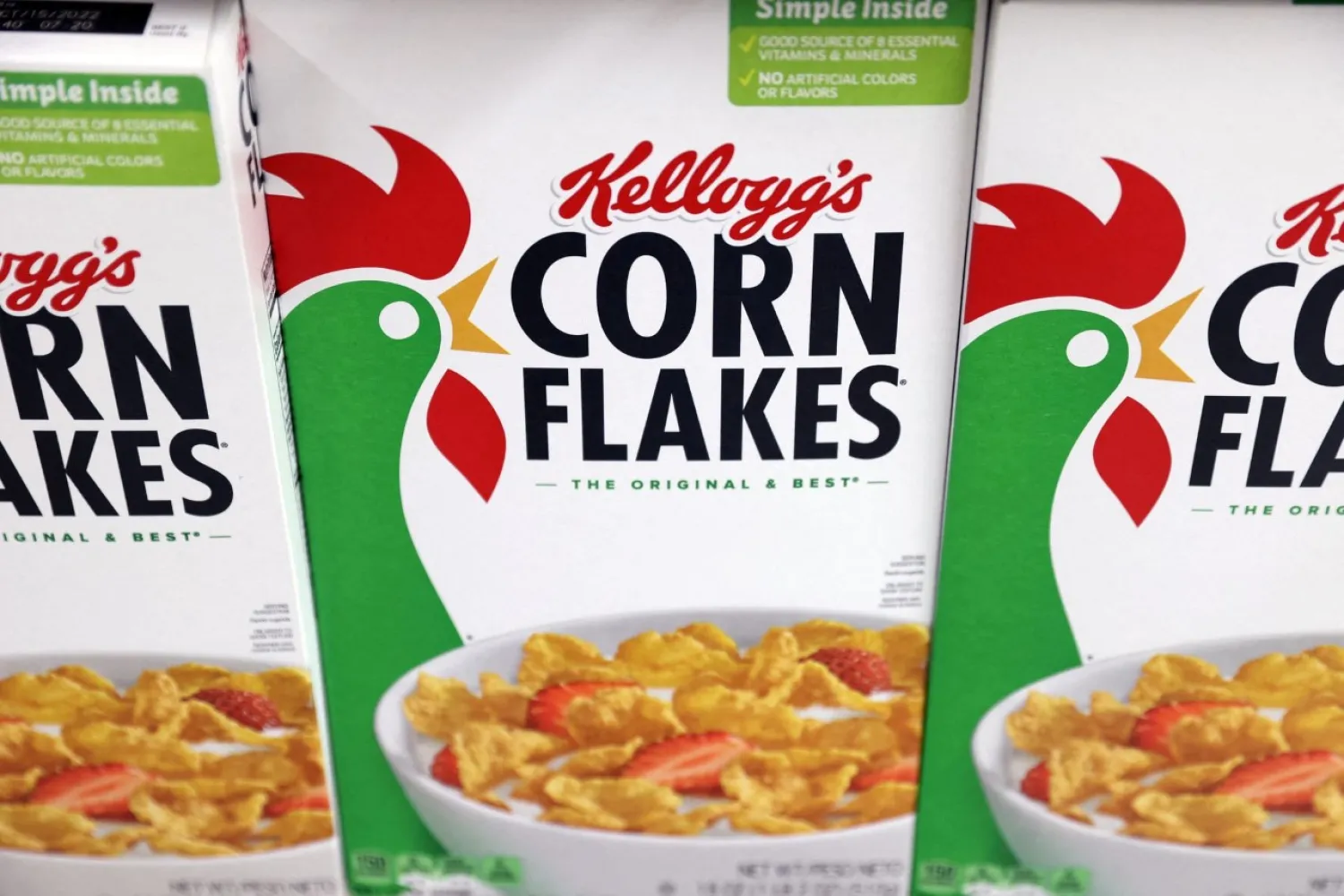 Kellogg's Corn Flakes owned by Kellogg Company is seen for sale in a store in Queens, New York City, US, February 7, 2022. REUTERS/Andrew Kelly/File Photo