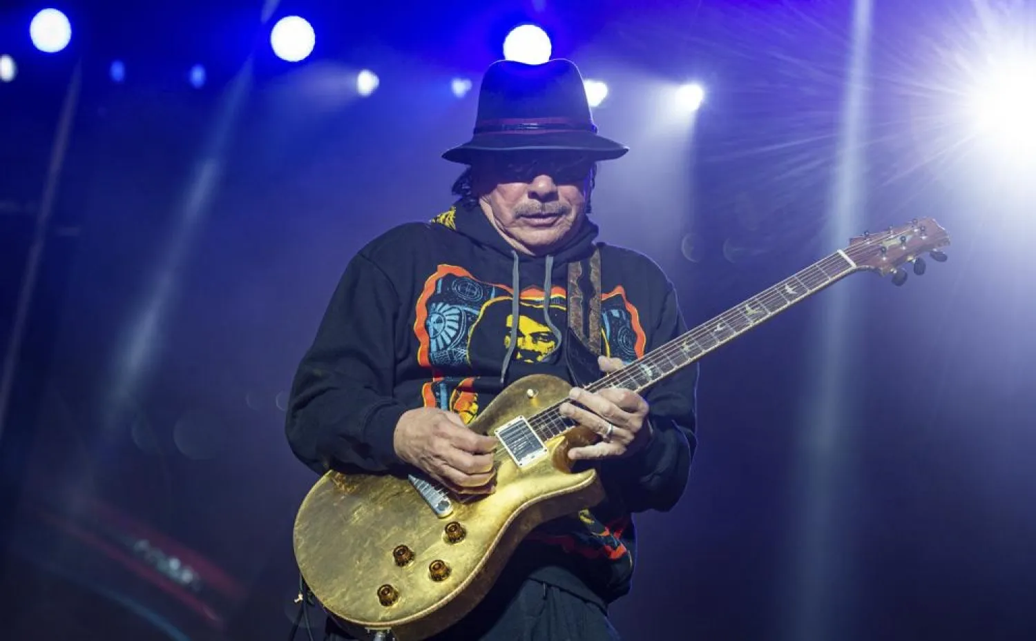 Carlos Santana performs at the BottleRock Napa Valley Music Festival in Napa, Calif., on May 26, 2019. (AP)