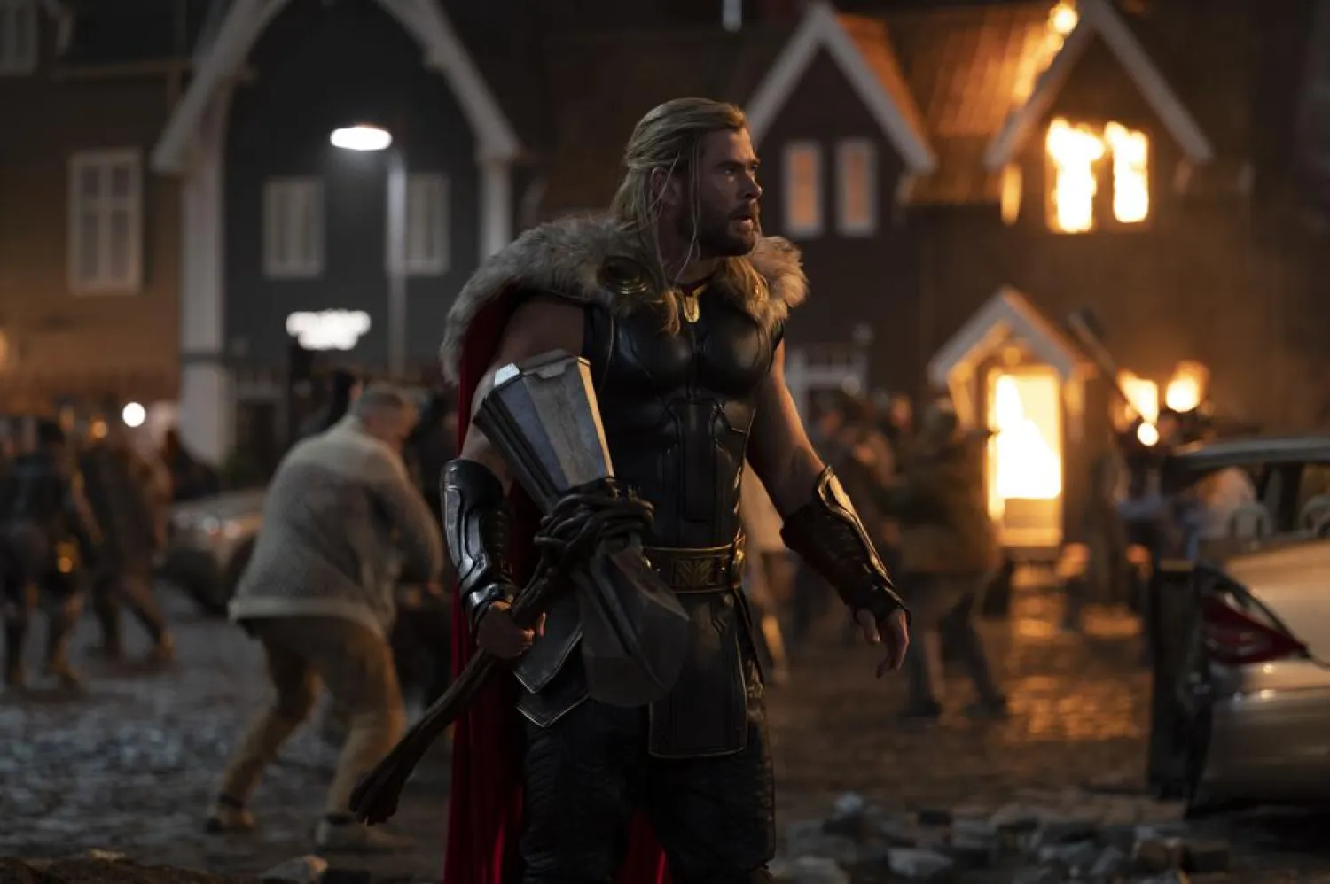 This image released by Marvel Studios shows Chris Hemsworth in a scene from "Thor: Love and Thunder." (Marvel Studios-Disney via AP)