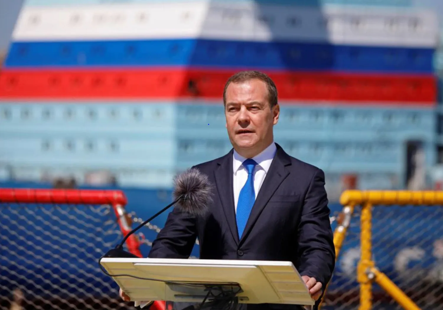 Dmitry Medvedev, Deputy Chairman of Russia's Security Council, delivers a speech during a ceremony marking Shipbuilder's Day in Saint Petersburg, Russia June 29, 2022. Sputnik/Valentin Yegorshin/Pool via REUTERS/Files



