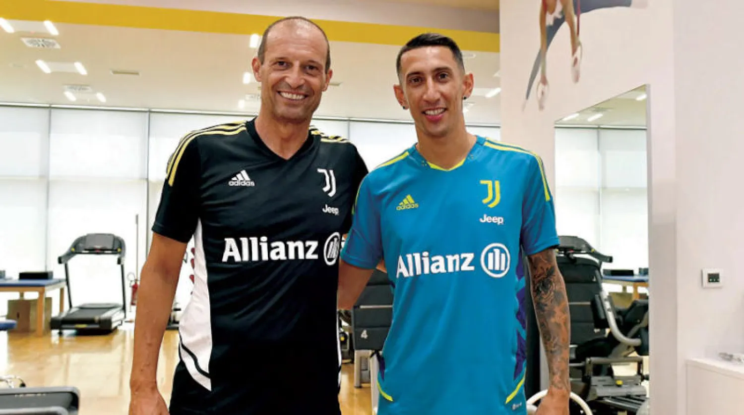 دي ماريا مع المدرب أليغري في أول تدريباته مع اليوفي (موقع نادي يوفنتوس)