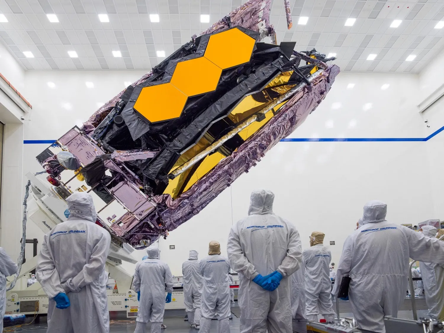 The James Webb Space Telescope is packed up for shipment to its launch site in Kourou, French Guiana in an undated photograph at Northrop Grumman's Space Park in Redondo Beach, California. (NASA/Handout via Reuters)