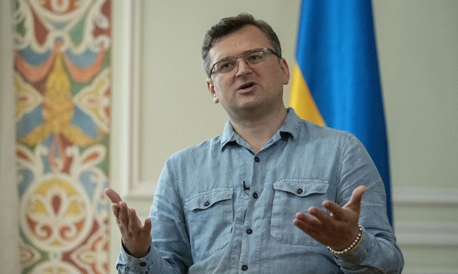 Ukrainian Foreign Minister Dmytro Kuleba speaks during his interview to The Associated Press in Kyiv, Ukraine, Tuesday, July 12, 2022. (AP)