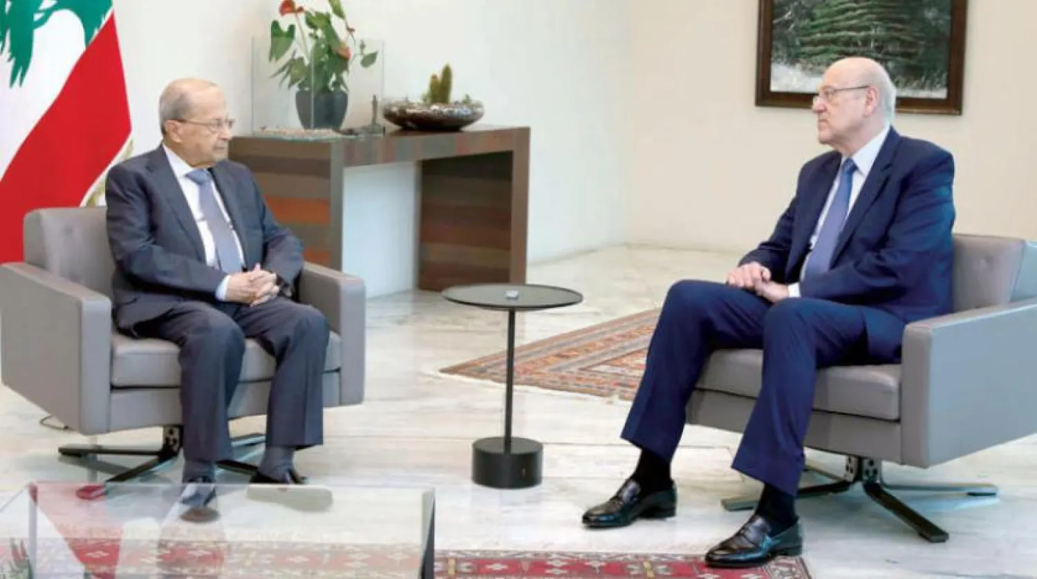 Lebanese President Michel Aoun meets with Prime Minister-designate Najib Mikati (Dalati and Nohra)
