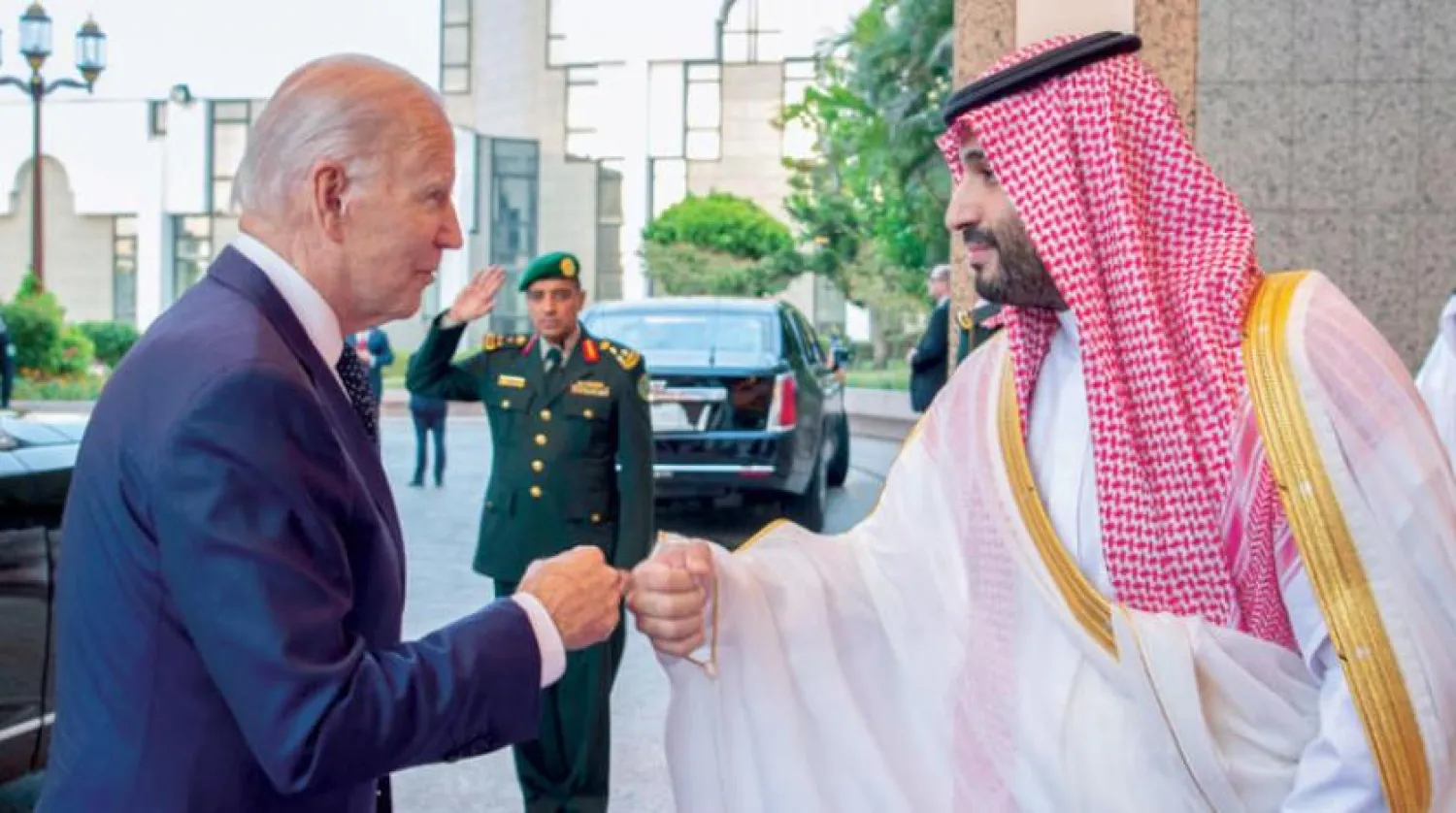 Crown Prince Mohammed bin Salman receives US President Joe Biden at Al-Salam Palace on Thursday. (SPA)