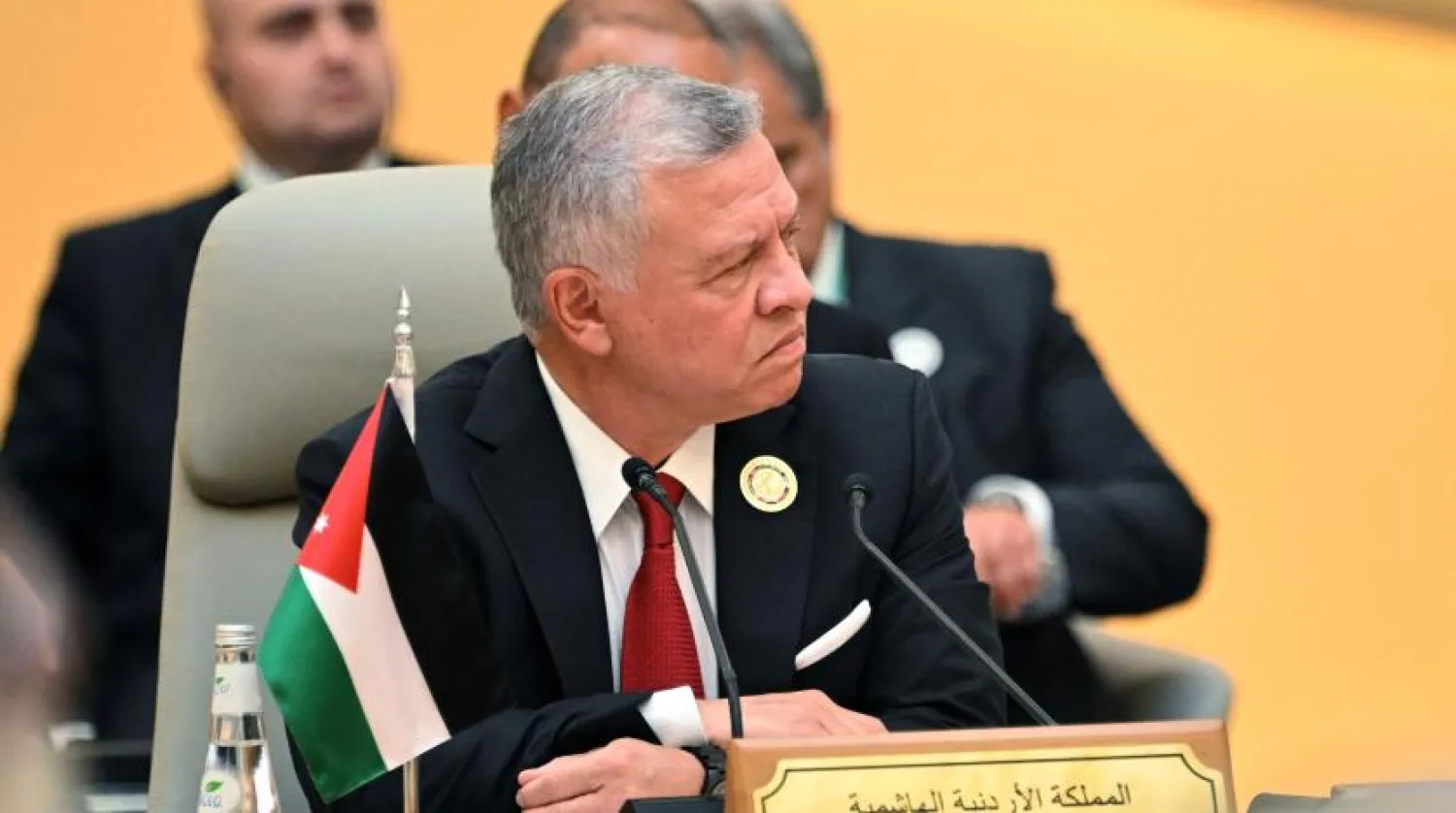 Jordan's King Abdullah II attends the Jeddah Security and Development Summit (GCC+3) at a hotel in Saudi Arabia's Red Sea coastal city of Jeddah on July 16, 2022. (Photo by MANDEL NGAN / AFP)
