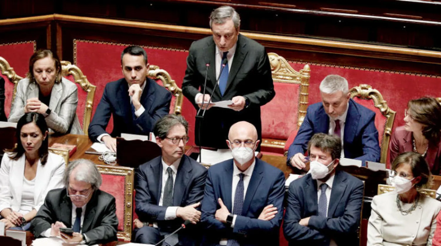 دراغي يخاطب مجلس الشيوخ الإيطالي في روما أمس (رويترز)