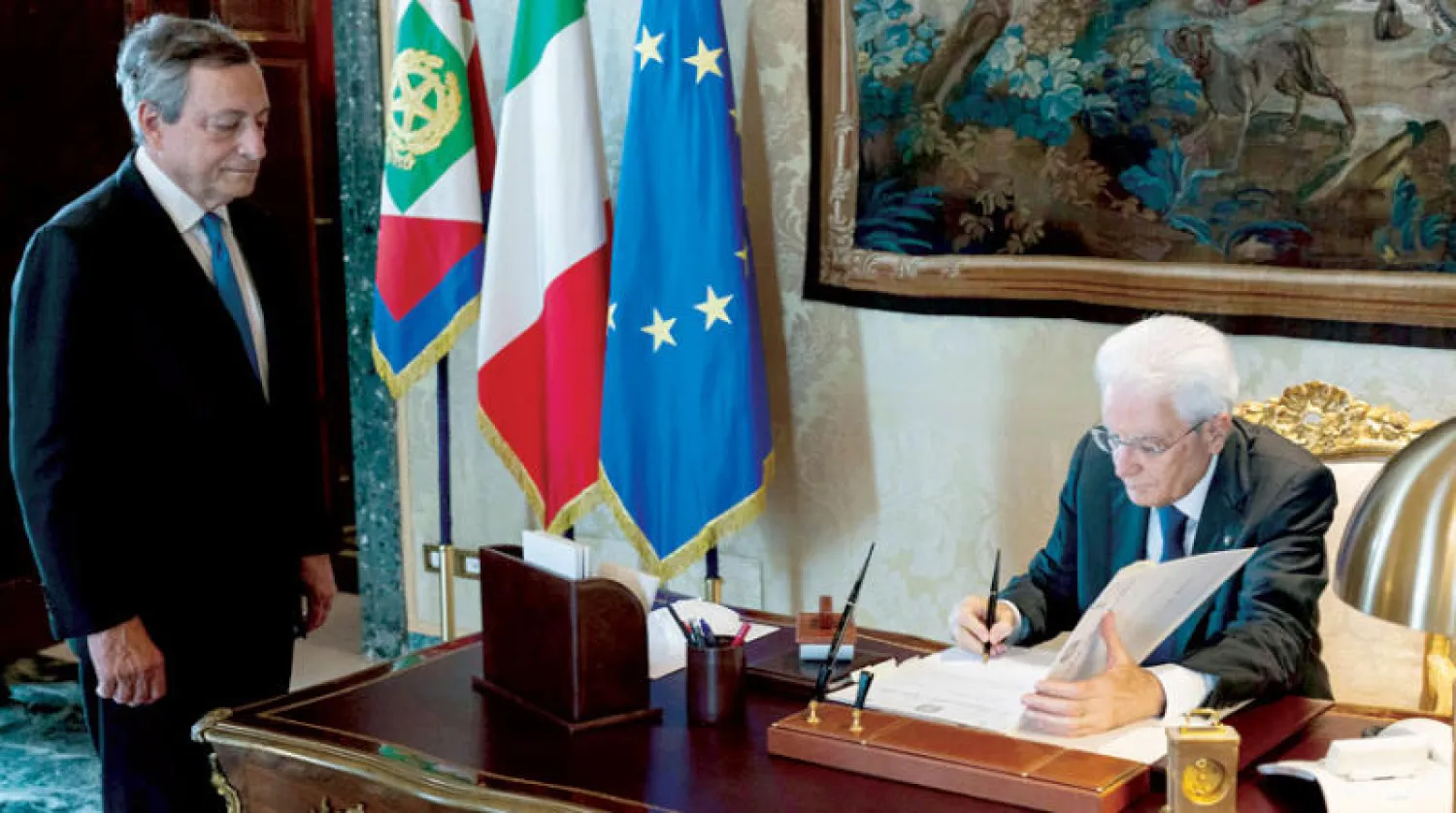 دراغي يقدم استقالته للرئيس ماتاريلا اول من أمس (أ.ف.ب)