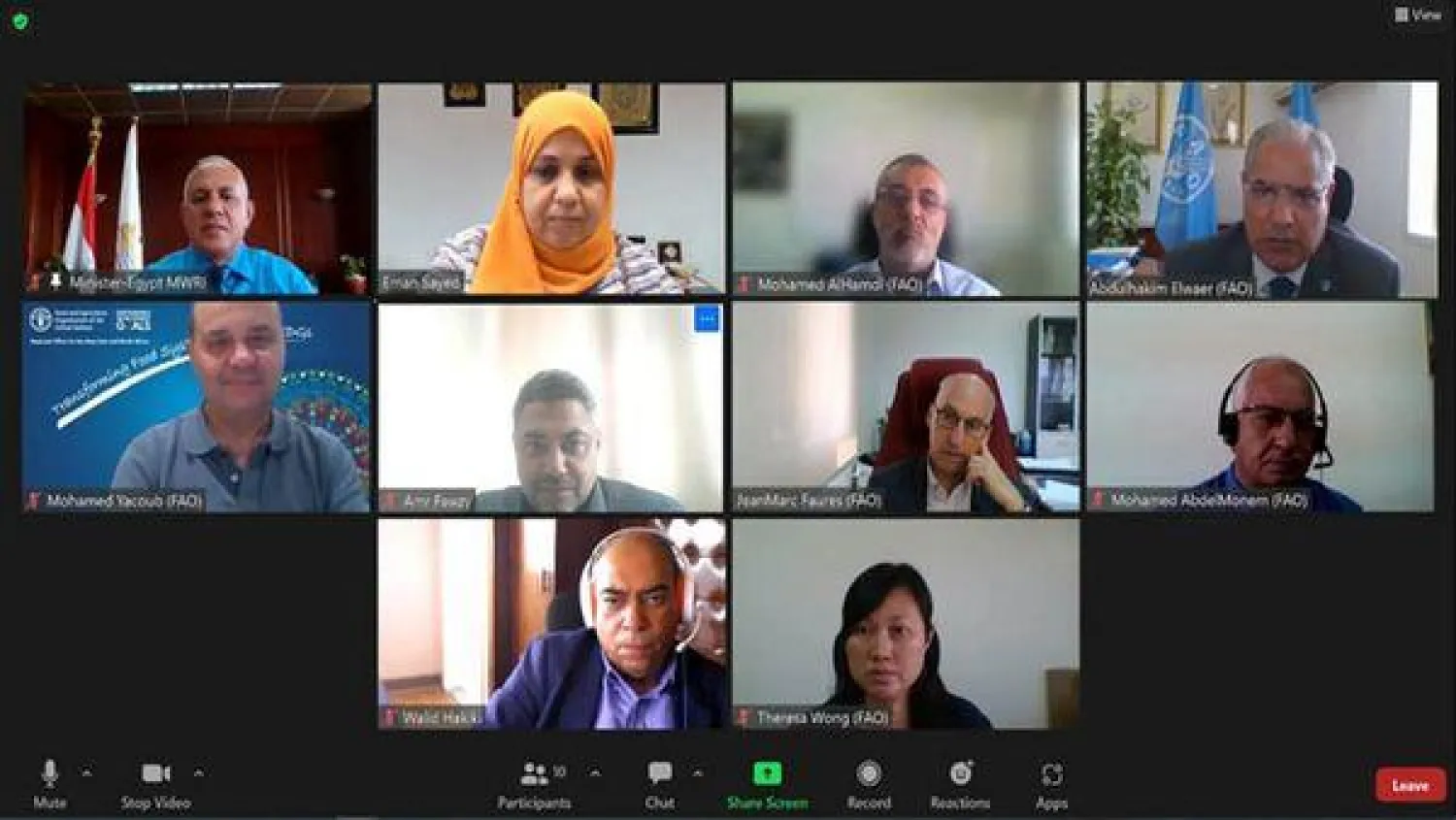 عبد العاطي خلال اجتماع مع مسؤولي منظمة الأغذية والزراعة للأمم المتحدة «الفاو» (وزارة الري المصرية)