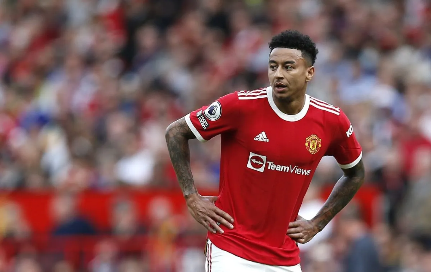 Football - Premier League - Manchester United v Norwich City - Old Trafford, Manchester, Britain - April 16, 2022 Manchester United's Jesse Lingard reacts. (Reuters)
