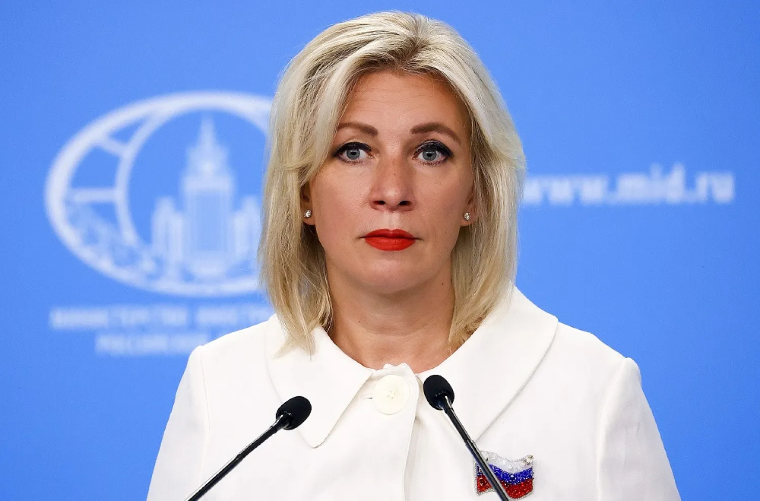 In this photo released by the Russian Foreign Ministry Press Service, Russian Foreign Ministry's spokeswoman Maria Zakharova speaks in Moscow, Russia, Thursday, July 21, 2022. (Russian Foreign Ministry Press Service via AP)