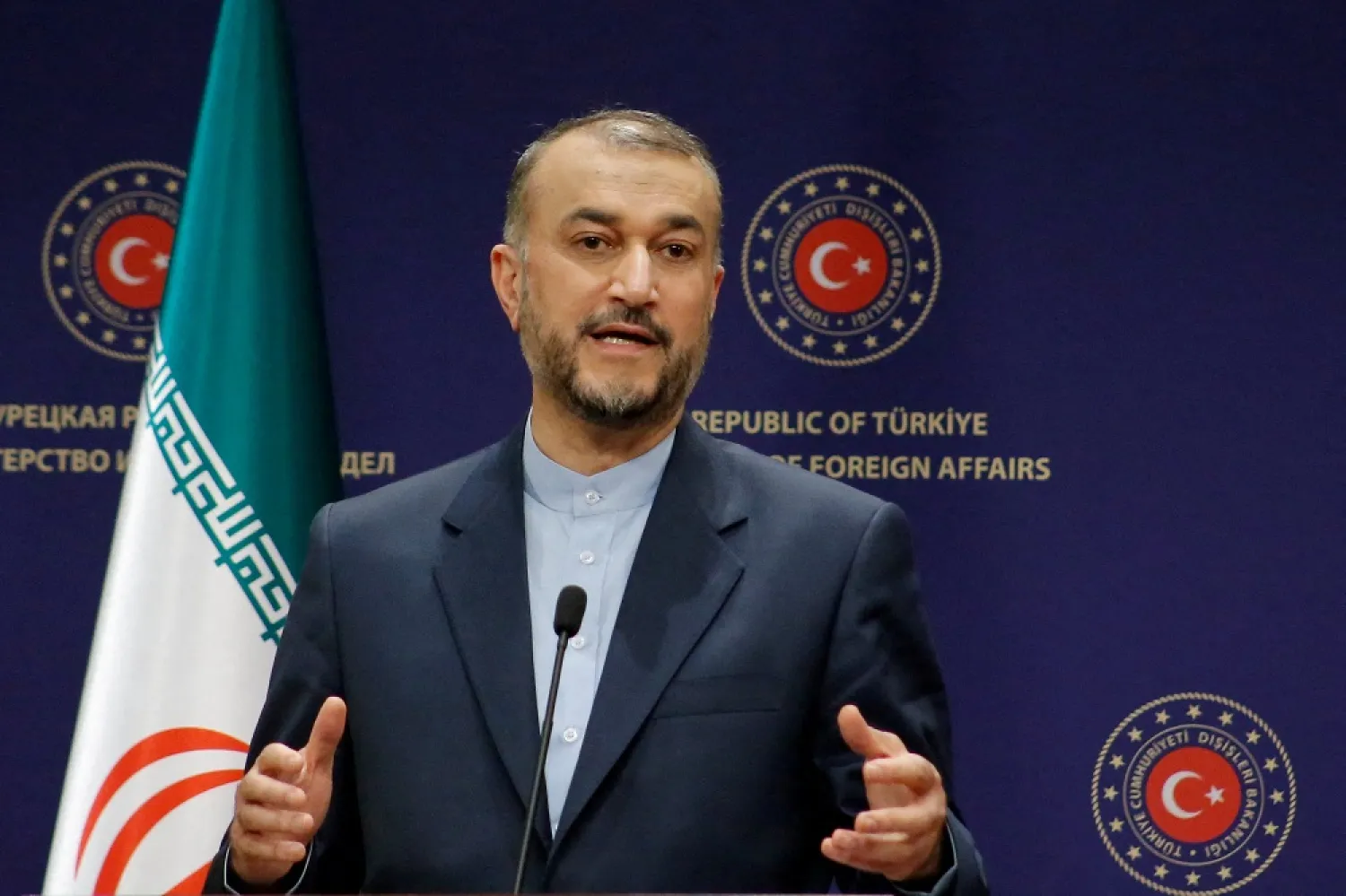 Iranian Foreign Minister Hossein Amirabdollahian speaks during a news conference in Ankara, Turkey June 27, 2022. (Reuters)