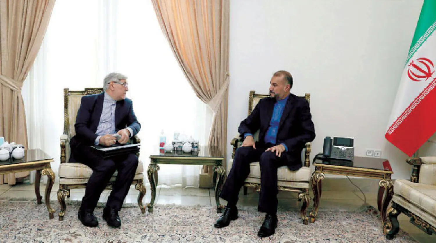 صورة نشرتها الخارجية الإيرانية من لقاء عبداللهيان ومحسن نذيري أصل مبعوث طهران الجديد إلى المنظمات الدولية في فيينا أمس