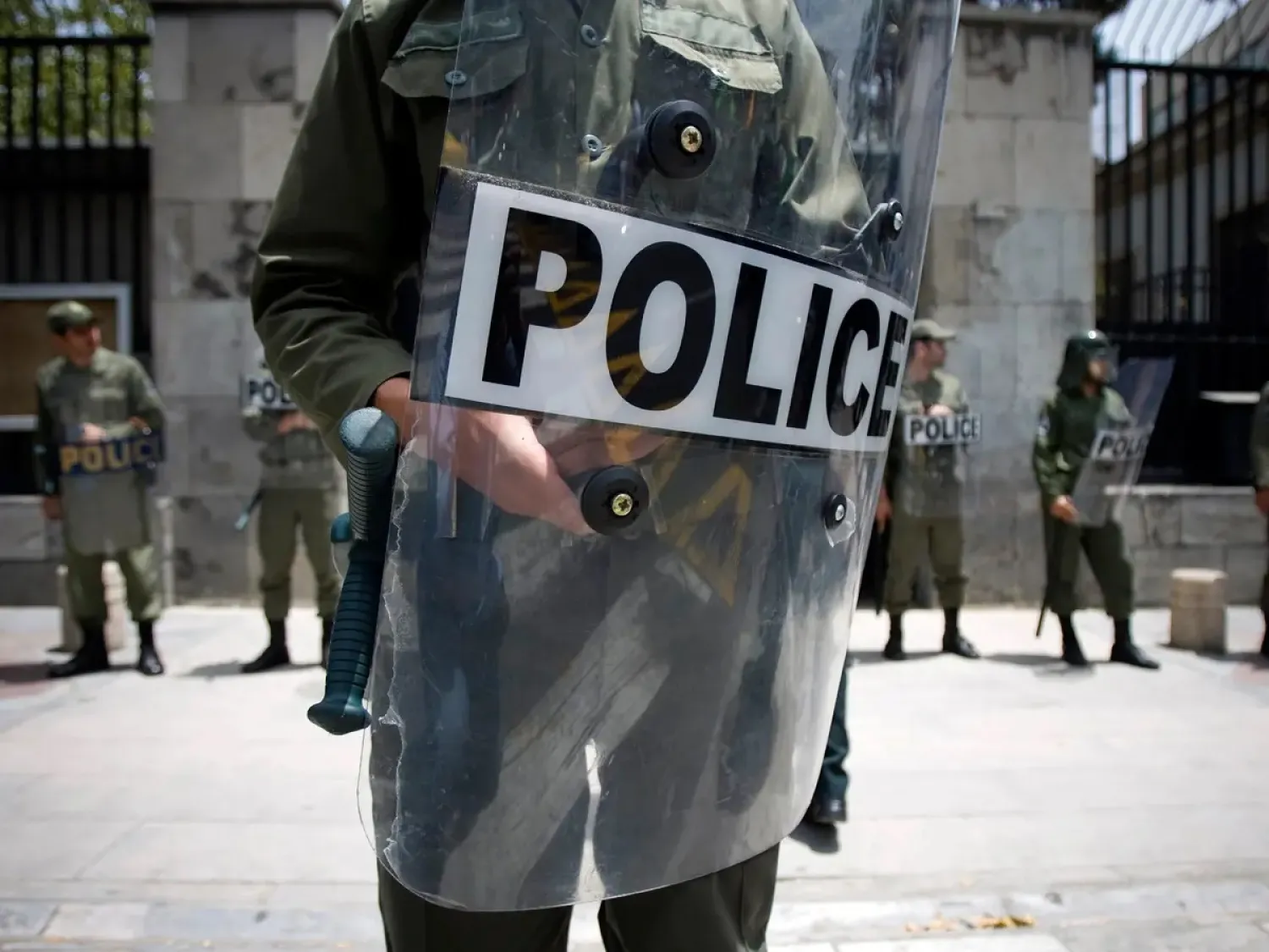 Iranian police stand guard in Tehran on July 11, 2009. (Reuters)