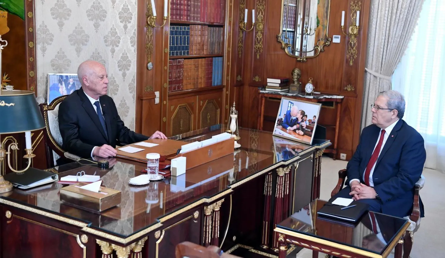 Tunisian President Kais Saied meets with Foreign Minister Othman Jerandi. Photo: Tunisian Presidency