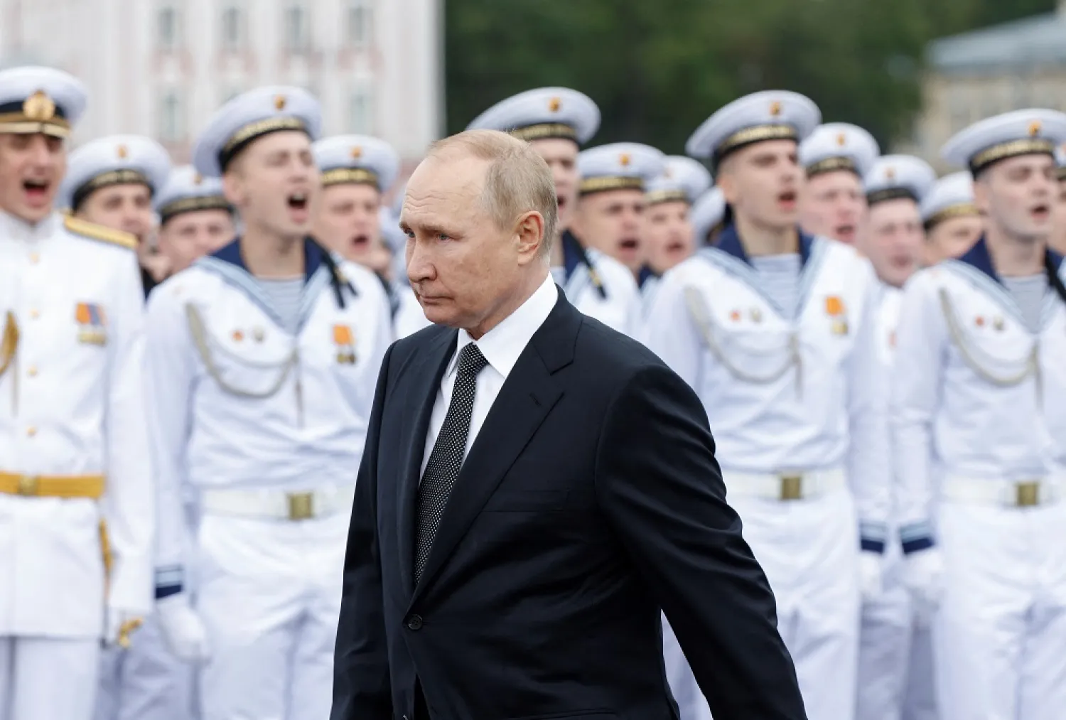 Russia's President Vladimir Putin attends a parade marking Navy Day in Saint Petersburg, Russia July 31, 2022. (Reuters)