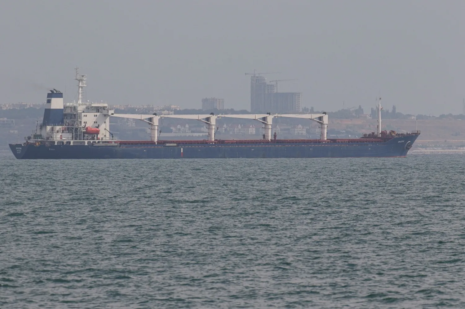The Sierra Leone-flagged ship Razoni leaves the sea port in Odesa after restarting grain export, amid Russia's attack on Ukraine, Ukraine August 1, 2022. (Reuters)
