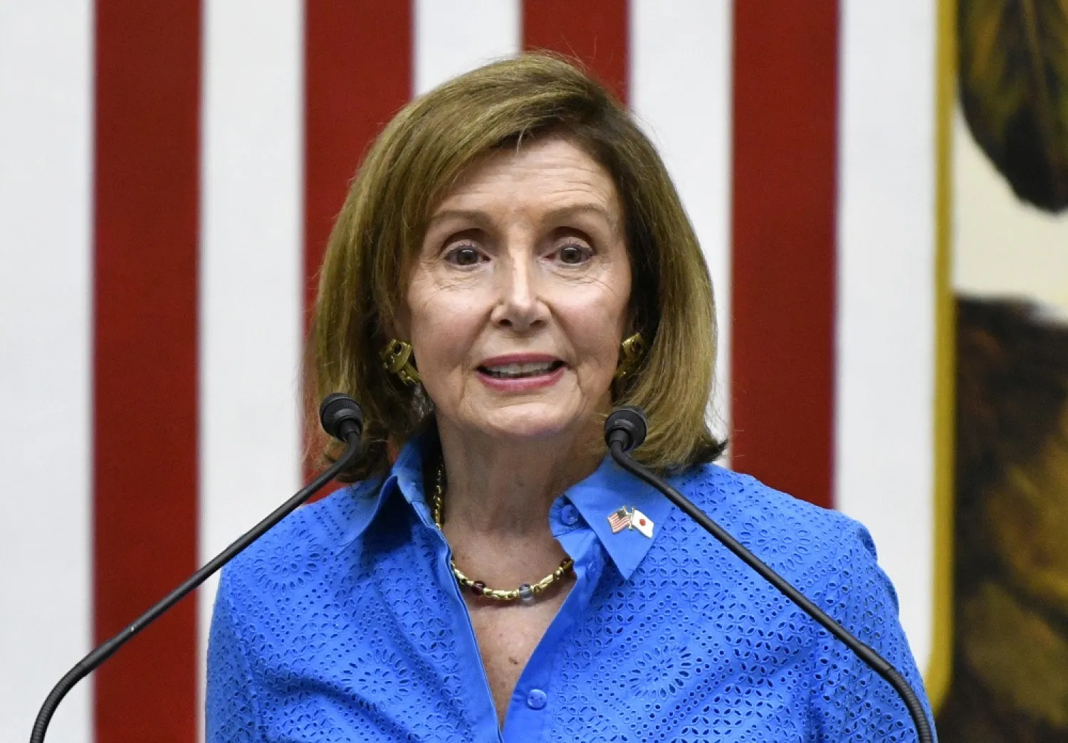Nancy Pelosi speaks during a press conference at the US Embassy in Tokyo, Japan, 05 August 2022, after she had a breakfast meeting with Japanese Prime Minister Fumio Kishida. Pelosi is in Japan after she visited Singapore, Malaysia, Taiwan and South Korea with a congressional delegation. (EPA)