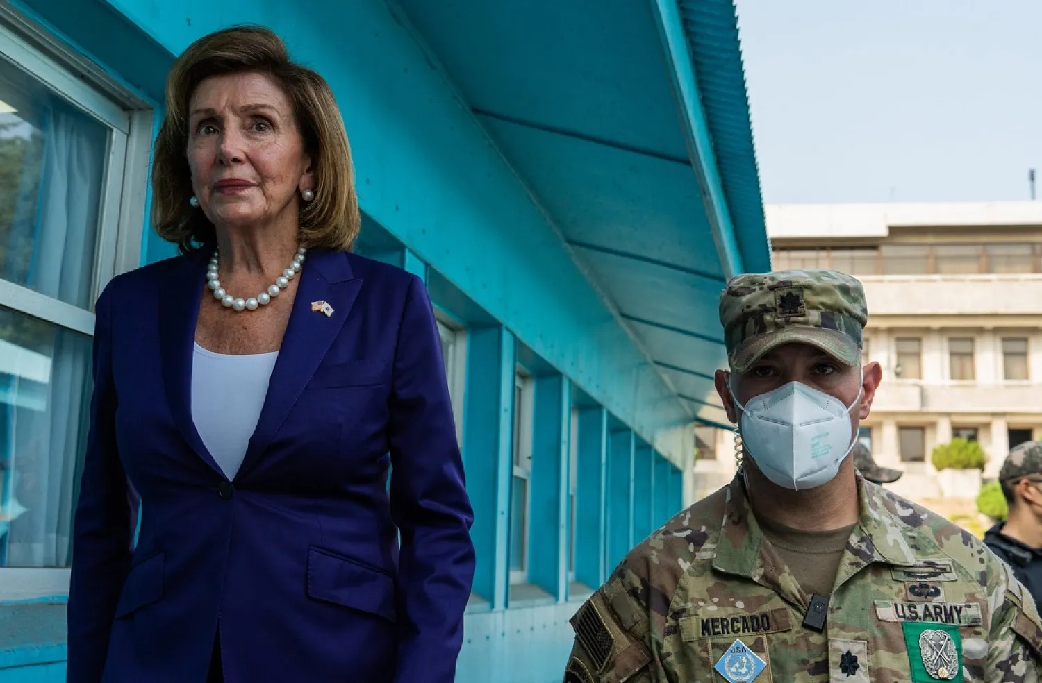 04 August 2022, South Korea, Panmunjom: US House of Representatives Nancy Pelosi (L) visits a Military Armistice Commission building in the inter-Korean truce village of Panmunjom. (dpa)