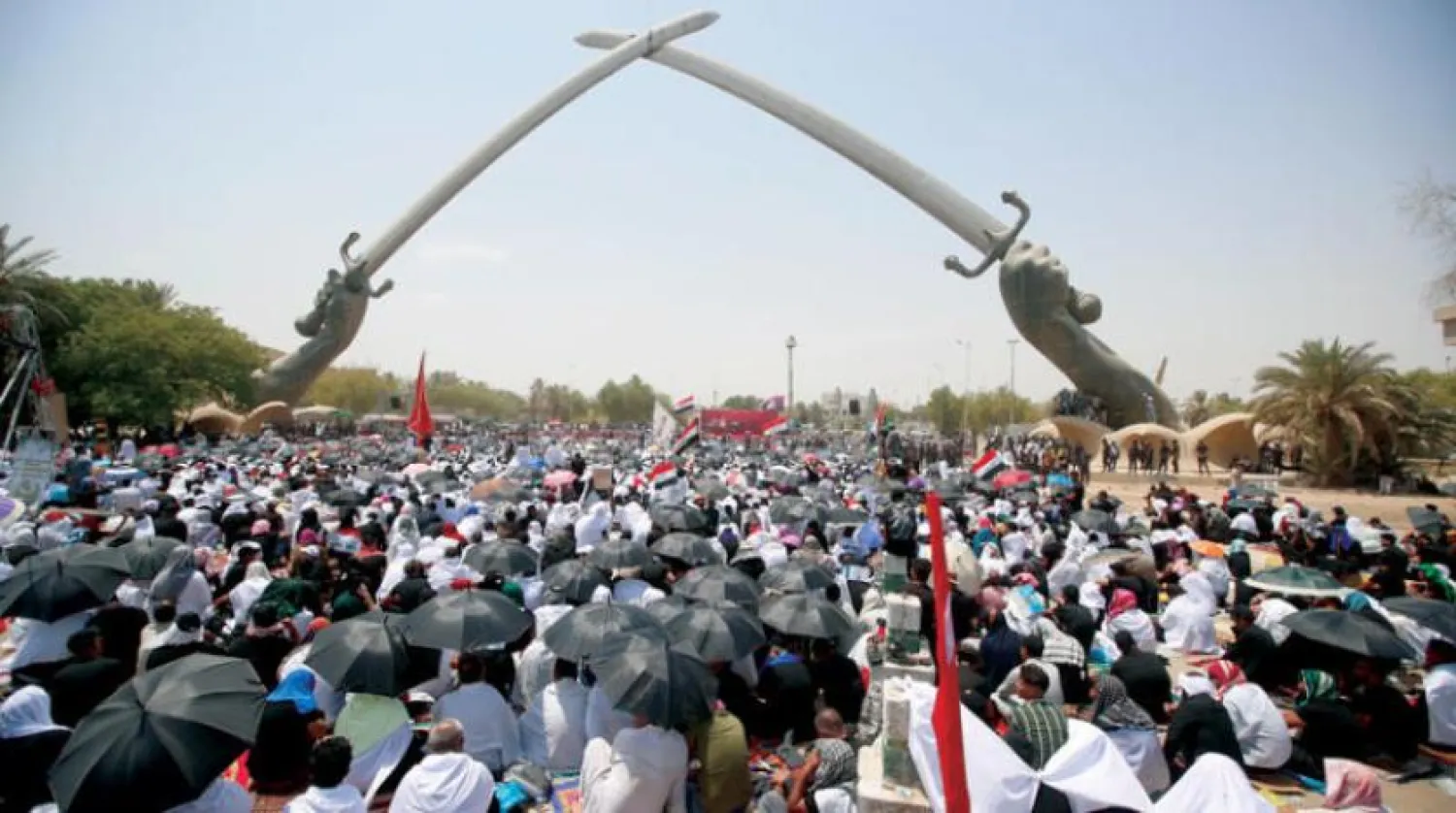 Sadrist Movement followers during last Friday prayers in Baghdad (AP)