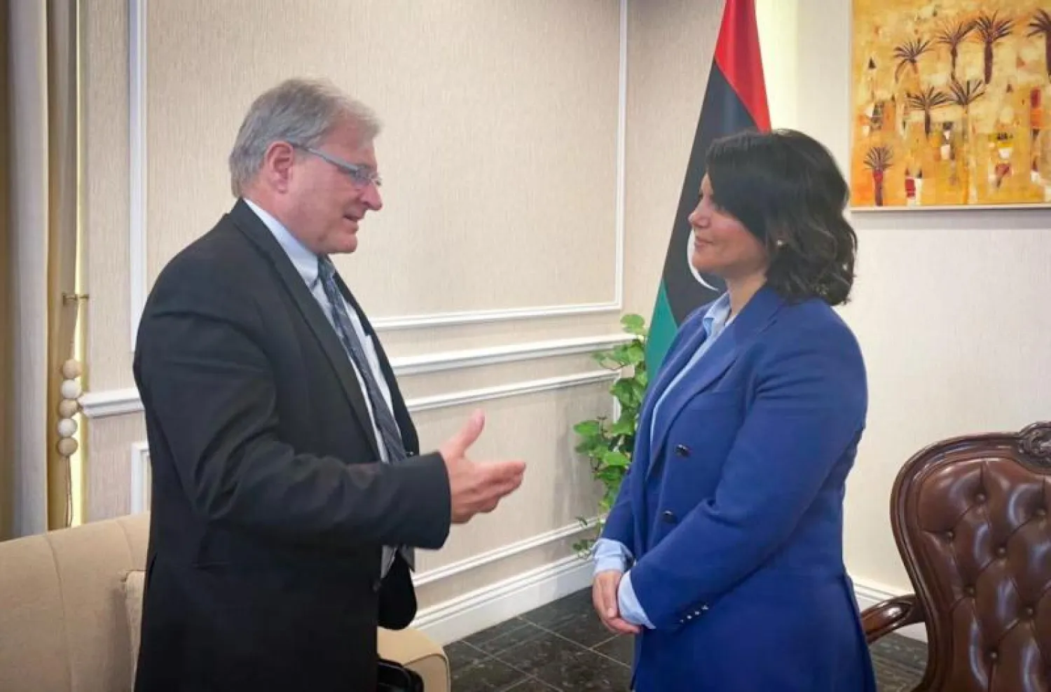 نورلاند ووزيرة الخارجية في حكومة الدبيبة نجلاء المنقوش (السفارة الأميركية)