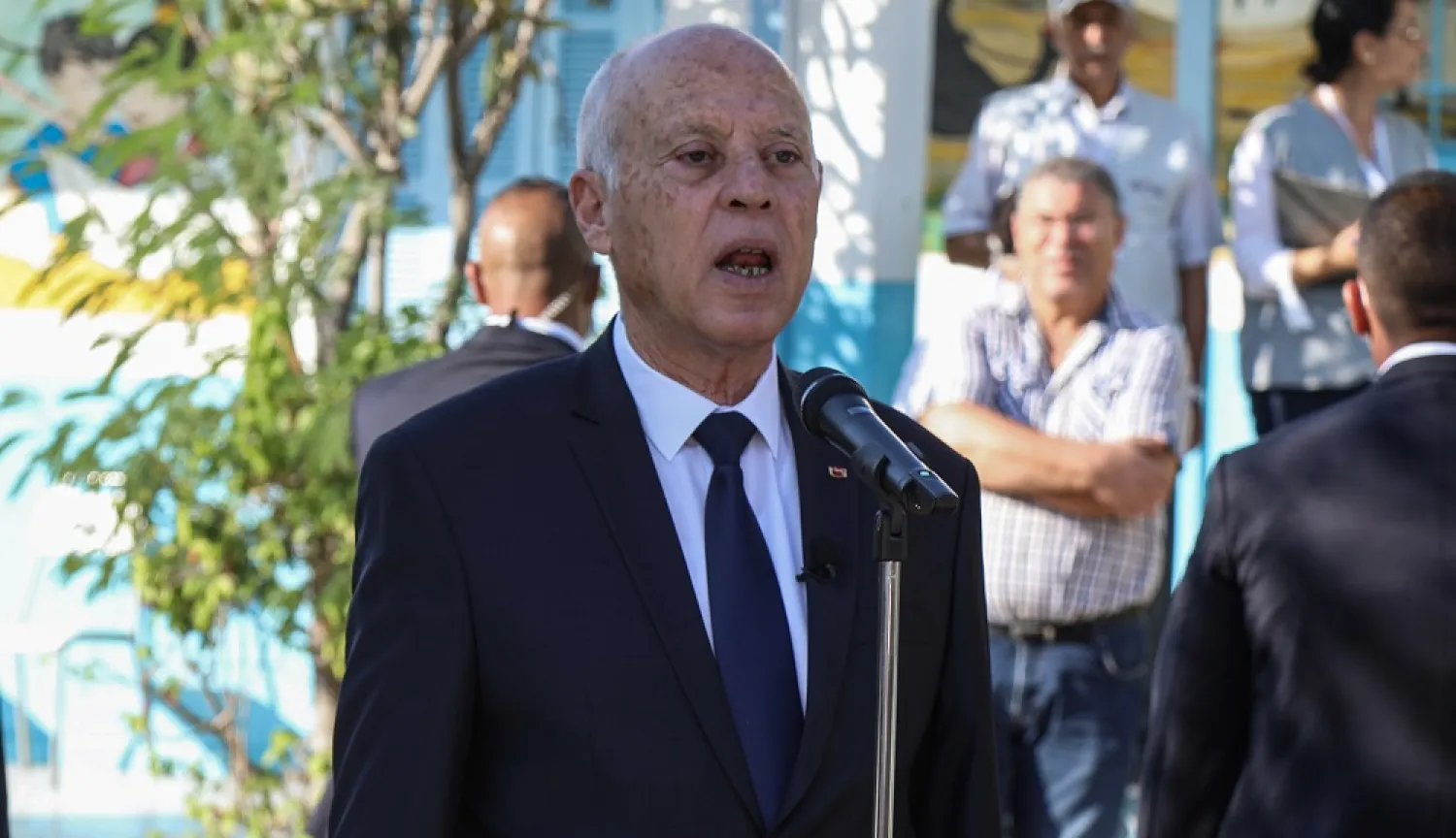 25 July 2022, Tunisia, Tunis: Tunisian President Kais Saied delivers a statement outside a a polling station after casting his vote during the Tunisian constitutional referendum. (dpa)