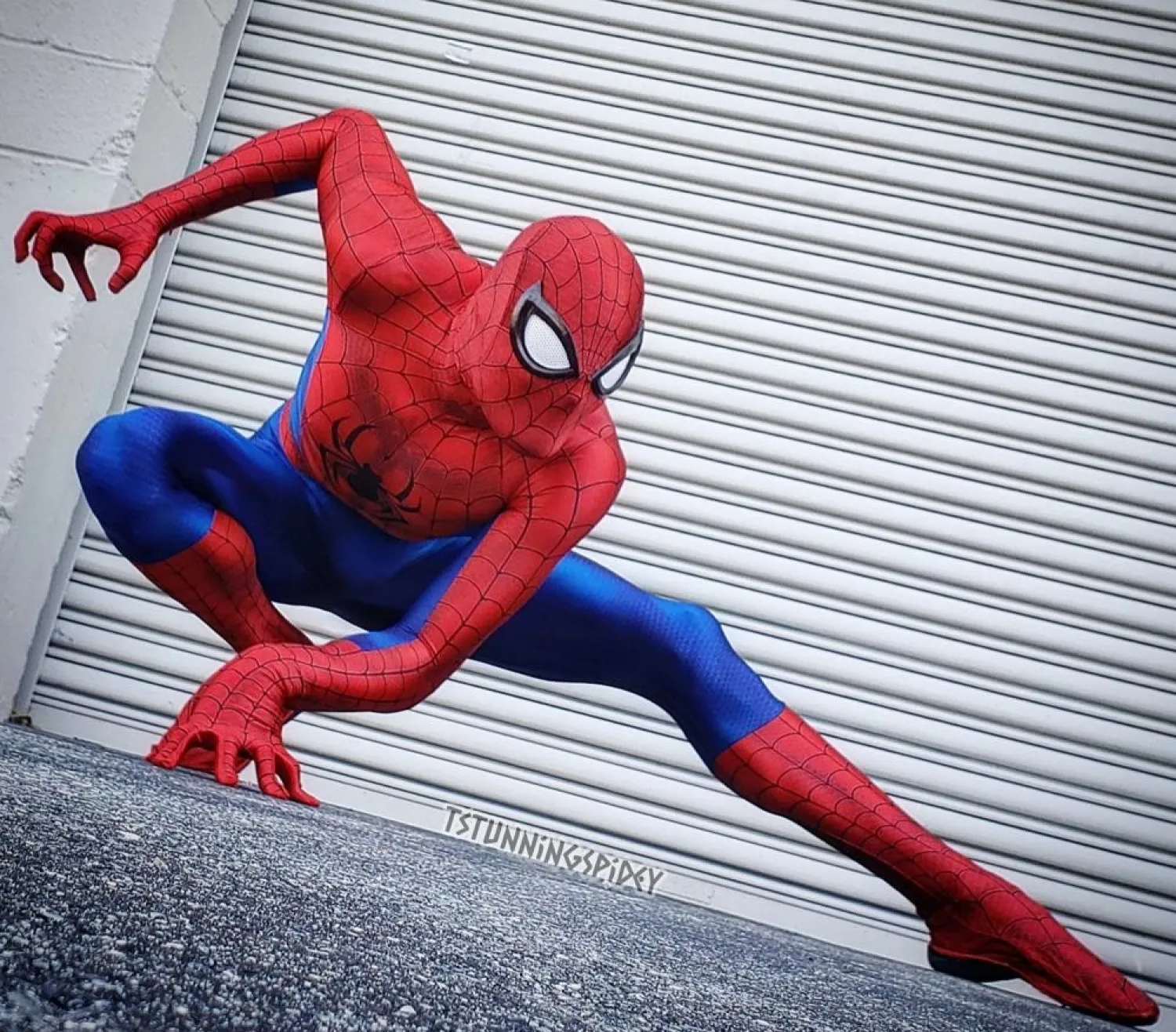 In these undated photos provided by Tyler Scott Hoover, a professional Spider-Man cosplayer and model, Hoover is pictured in the classic costume of the Marvel comic superhero. (AP)