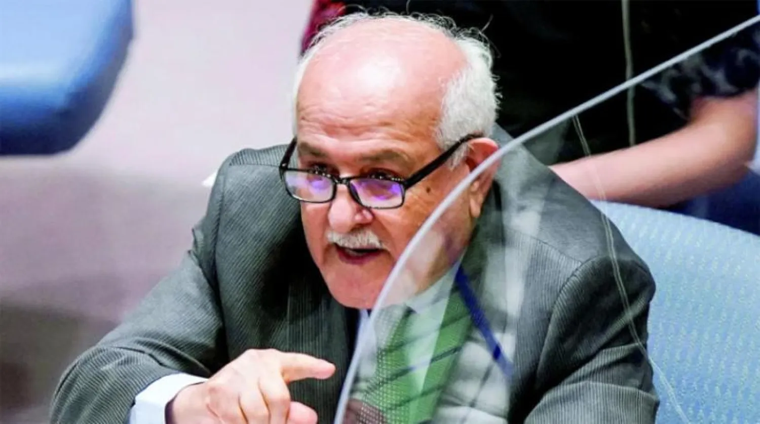 Permanent Observer of the State of Palestine Riyad Mansour speaking at the Security Council meeting in New York on Monday about the situation in the Middle East and Palestine (Reuters) 

