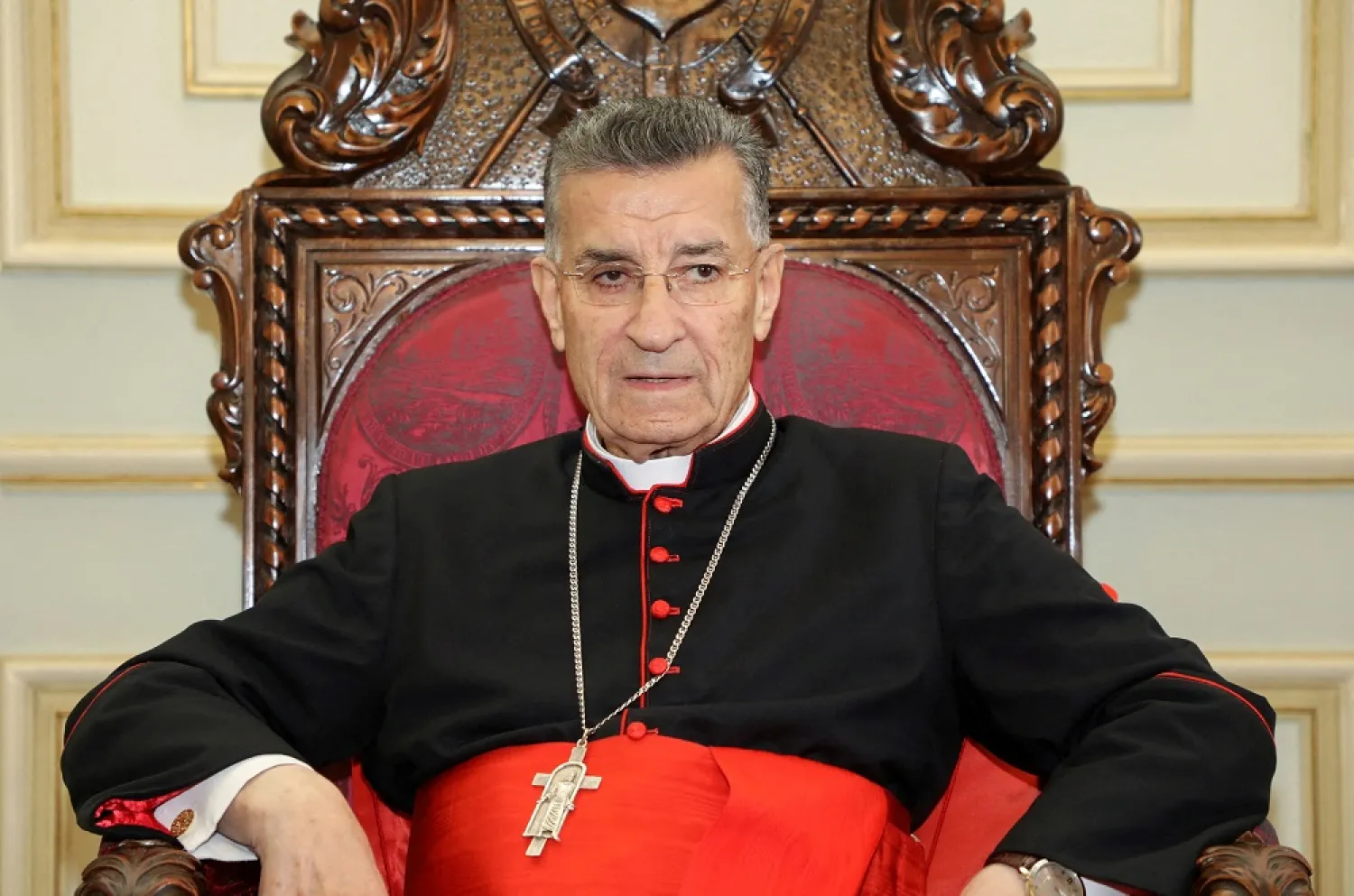 Maronite Patriarch Beshara al-Rai is pictured during a meeting in Bkirki, Lebanon, October 30, 2021. (Reuters)
