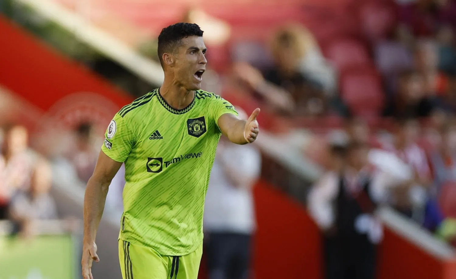  Football - Premier League - Brentford v Manchester United - Brentford Community Stadium, London, Britain - August 13, 2022 Manchester United's Cristiano Ronaldo reacts. (Reuters)