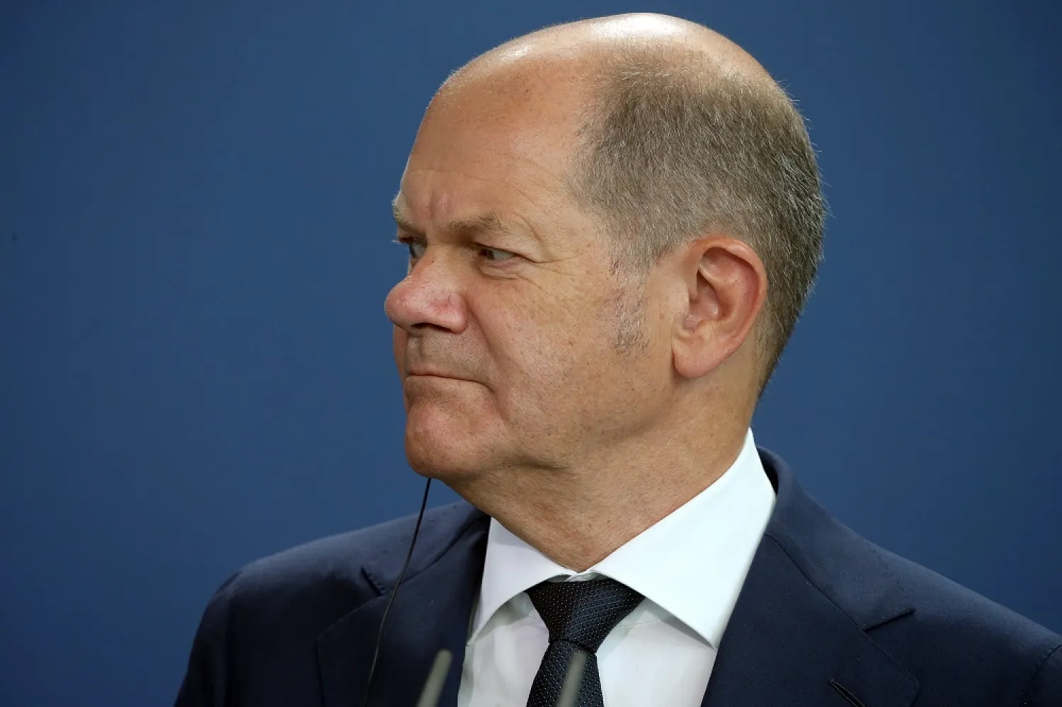 16 August 2022, Berlin: German Chancellor Olaf Scholz looks on during a joint press conference with Palestinian President Mahmoud Abbas (not pictured) following their talks in Berlin. (dpa)