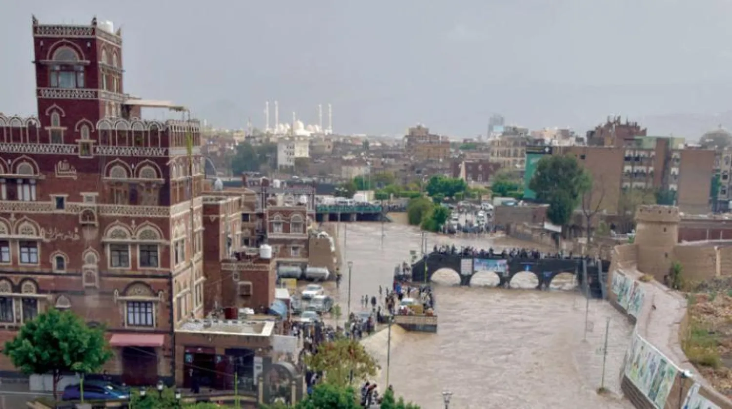 A photo posted on social media shows flooding in Sanaa's Old City.
