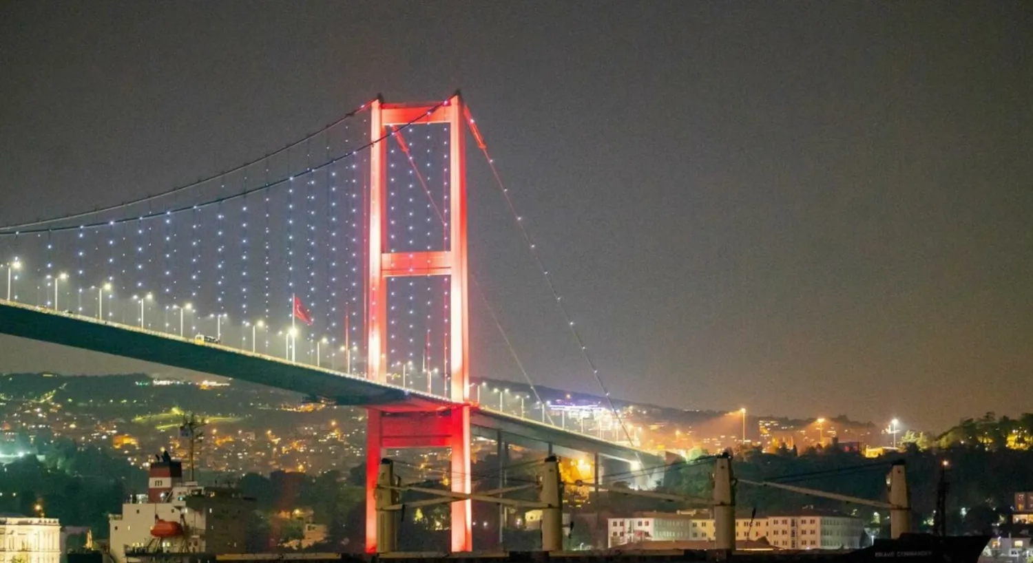 A UN-chartered freighter carrying more than 23,000 tons of Ukrainian grain sails along the Bosphorus Strait on Wednesday Yasin AKGUL AFP
