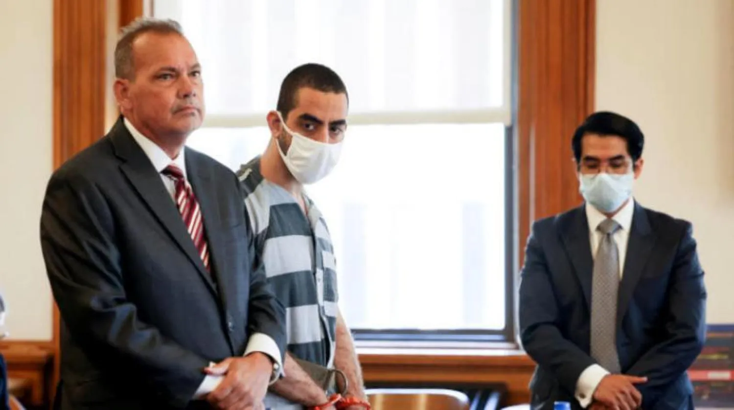 Hadi Matar, the man accused in the attempted murder of British author Salman Rushdie, appears in court for a procedural hearing at Chautauqua County Courthouse in Mayville, New York on August 18, 2022. (Abgela Weiss/AFP)
