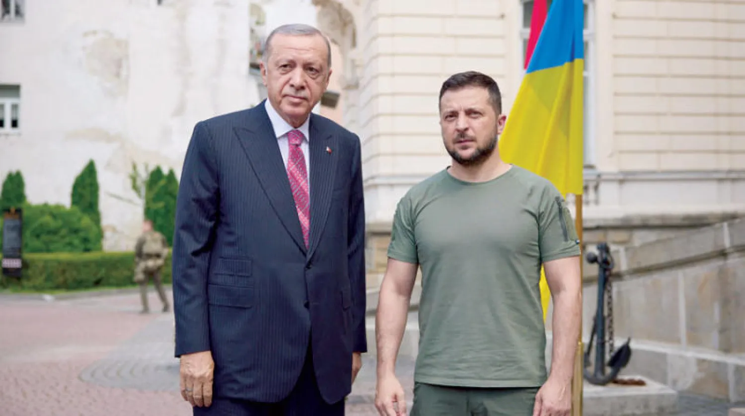 جانب من لقاء زيلينسكي وإردوغان في لفيف الخميس (أ.ف.ب)