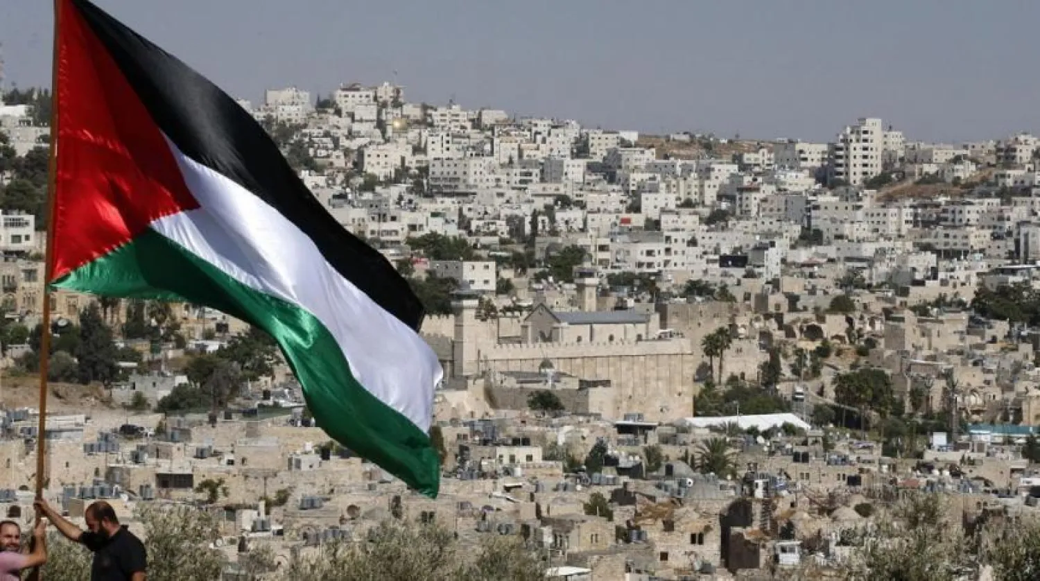 Activists set up a Palestinian flag overlooking an Israeli settlement in the occupied West Bank. (AFP file photo)
